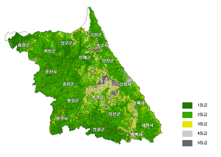사과 재배 안전지대 전자지도(강원지역) 이미지