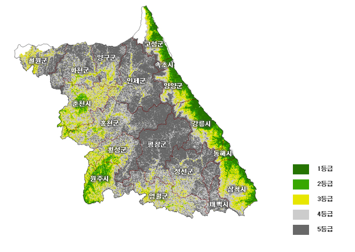 포도 재배 안전지대 전자지도(강원지역) 이미지