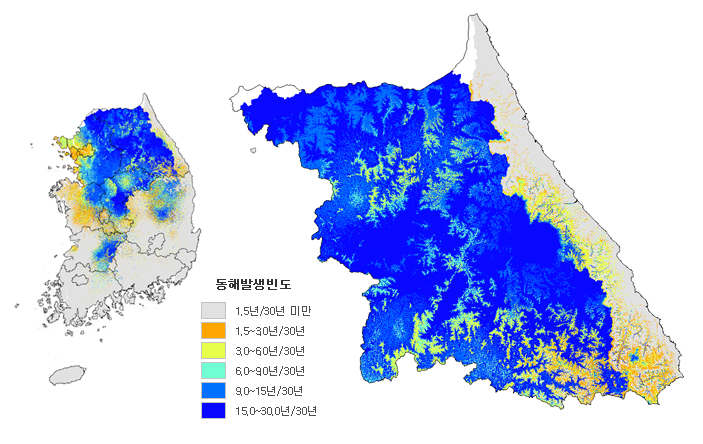 영하 18도 30년간 재현율(%) 이미지